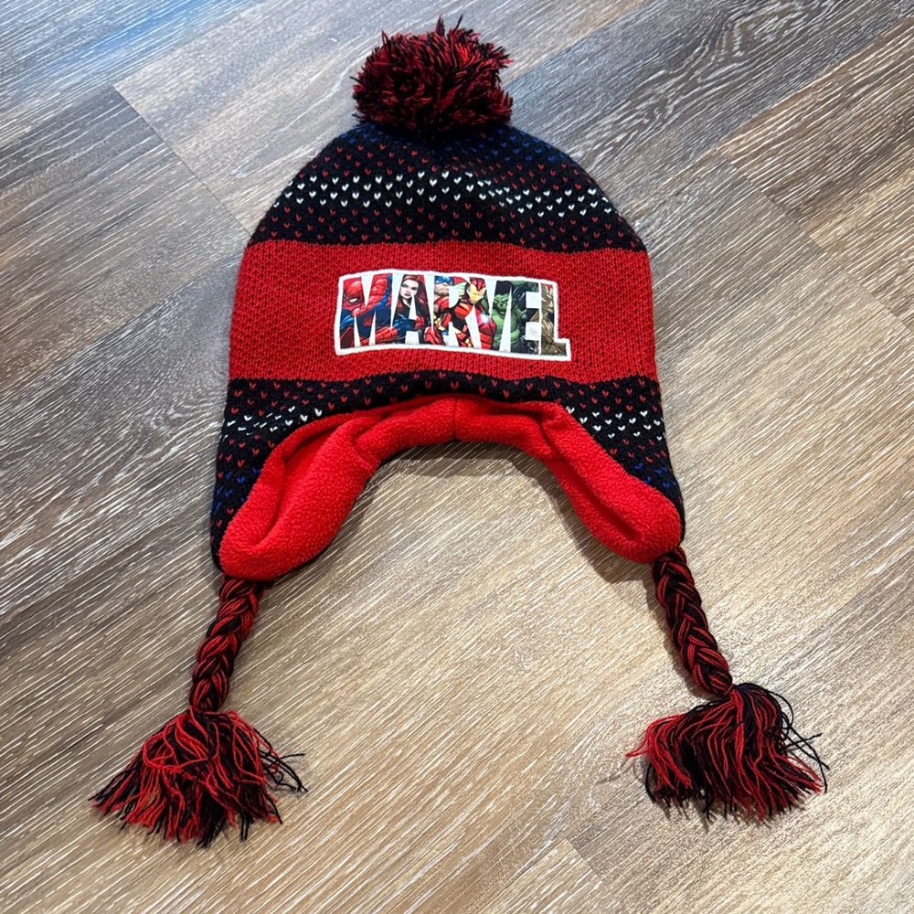 Marvel Kids Pom-Pom Hat in Red and Black